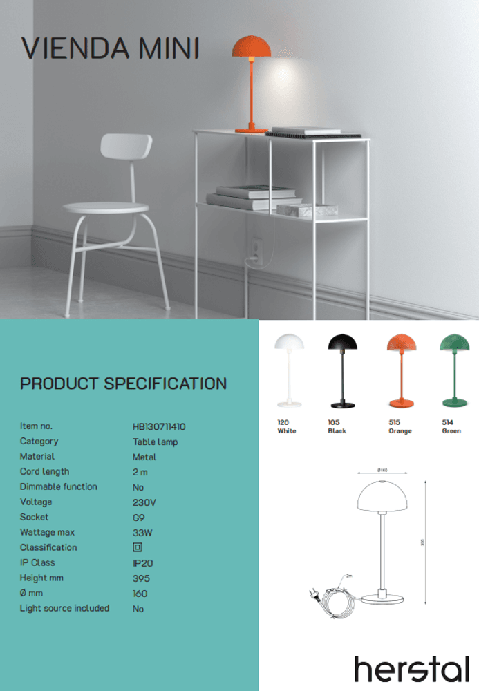 Herstal Vienda Bordlampe Mini Oransje G9
