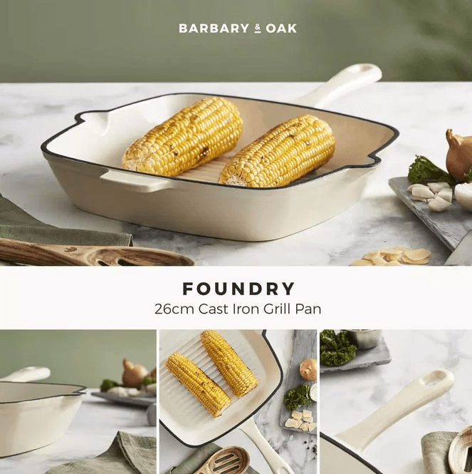 Hovedbilde Barbary & Oak Støpejern Grillpanne Kremhvit 26cm