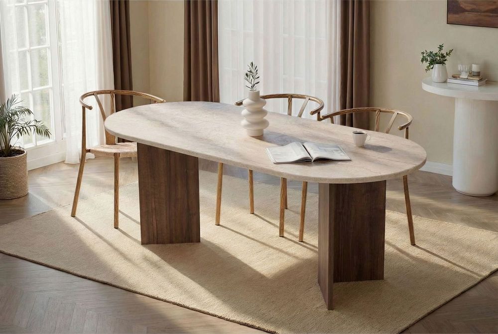 Nordure Sabella spisebord – Travertine/Venezia Walnut
