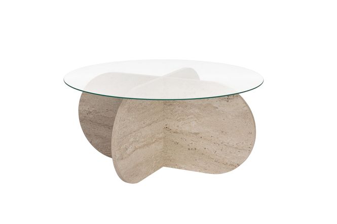Hovedbilde Nordure Aeris sofabord – Travertine/transparent