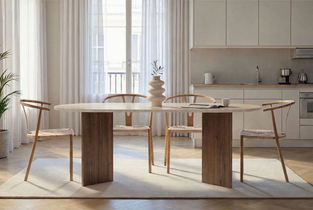 Nordure Sabella spisebord – Travertine/Venezia Walnut