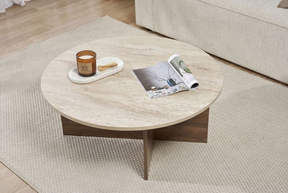 Nordure Soleil sofabord – Travertine/Venezia Walnut