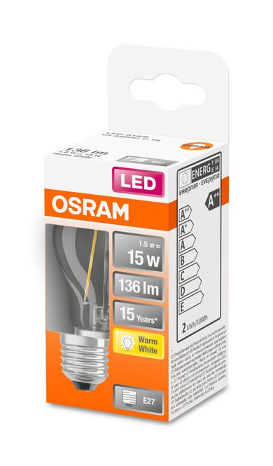 Hovedbilde Osram Lyspære LED P15 E27, klar, Krone
