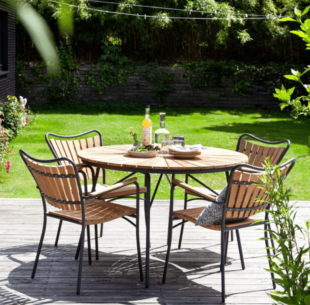 Cinas Ellen Set, Teak og Antracit Aluminium Ø110 + 4 Stoler