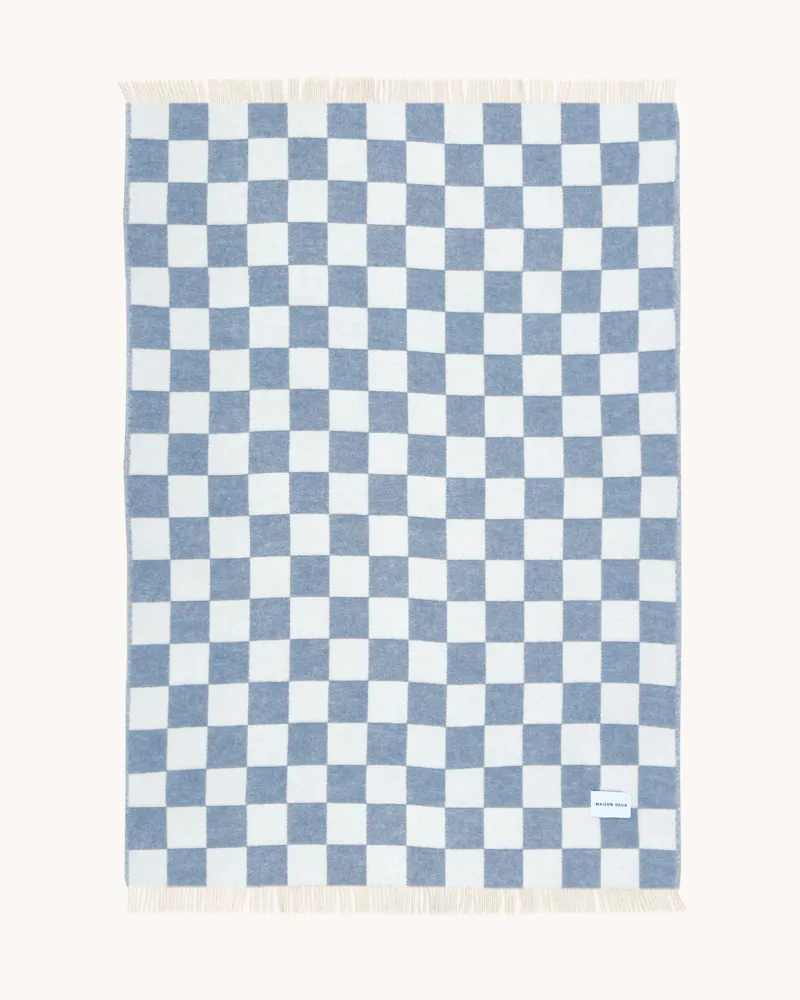 Maison Deux Checkerboard Pledd Blå/Hvit