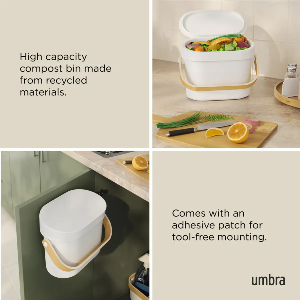 Umbra Bellwood Kompostbøtte 4 L Hvit/Natur