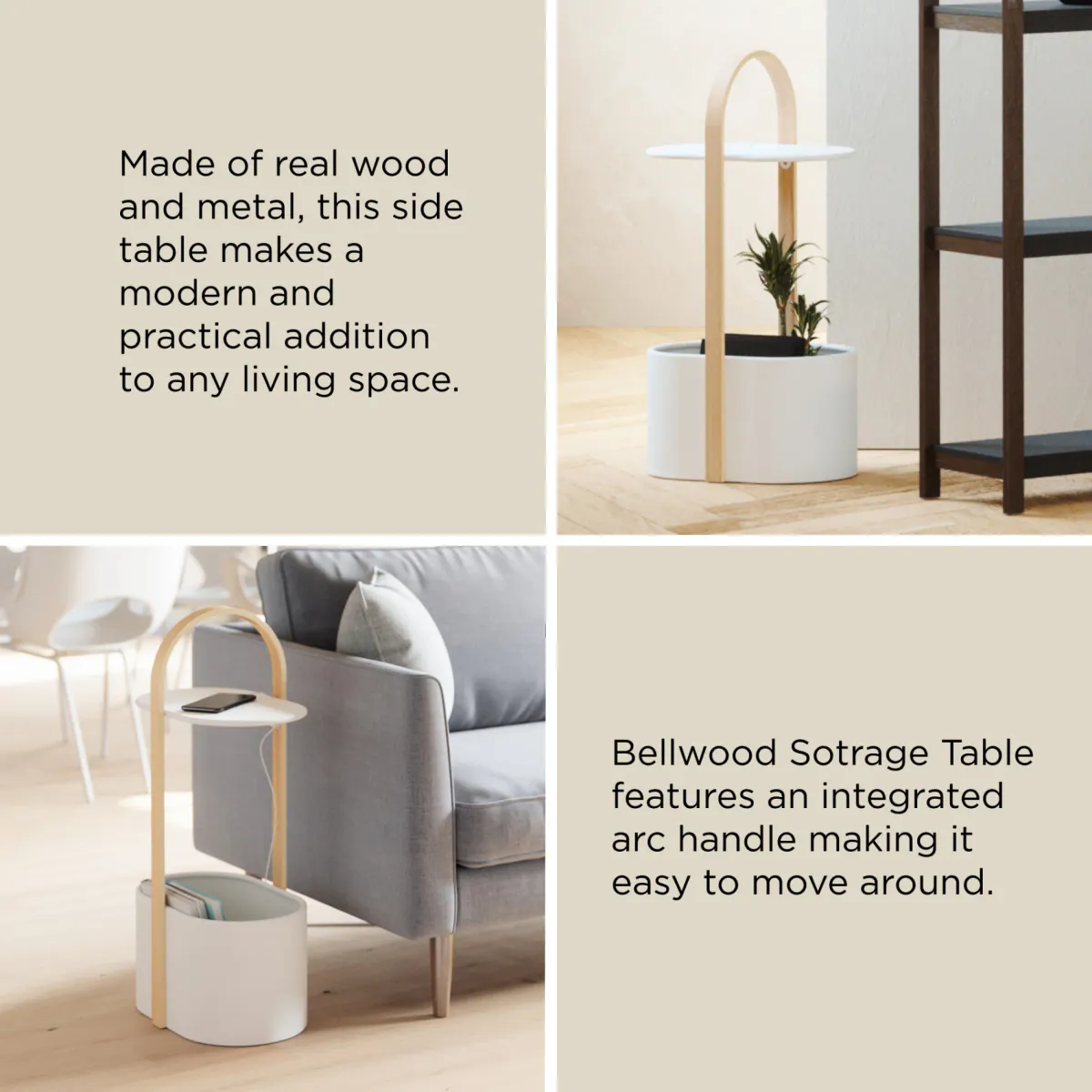 Umbra Bellwood sidebord med oppbevaring hvit natur