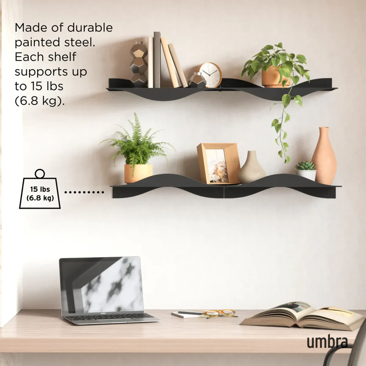 Umbra Surf Vegghylle 2-pk Sort